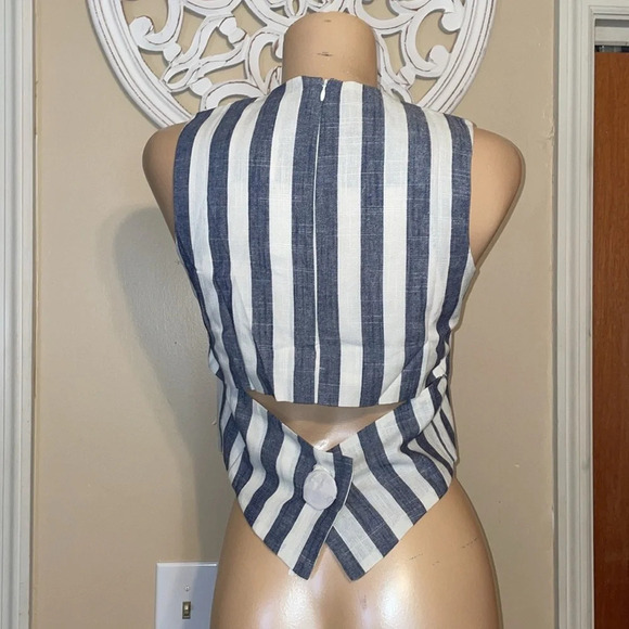 JOA Anthropologie womens blouse small 4 6 top open back blue cream stripe nwt - Picture 3 of 6